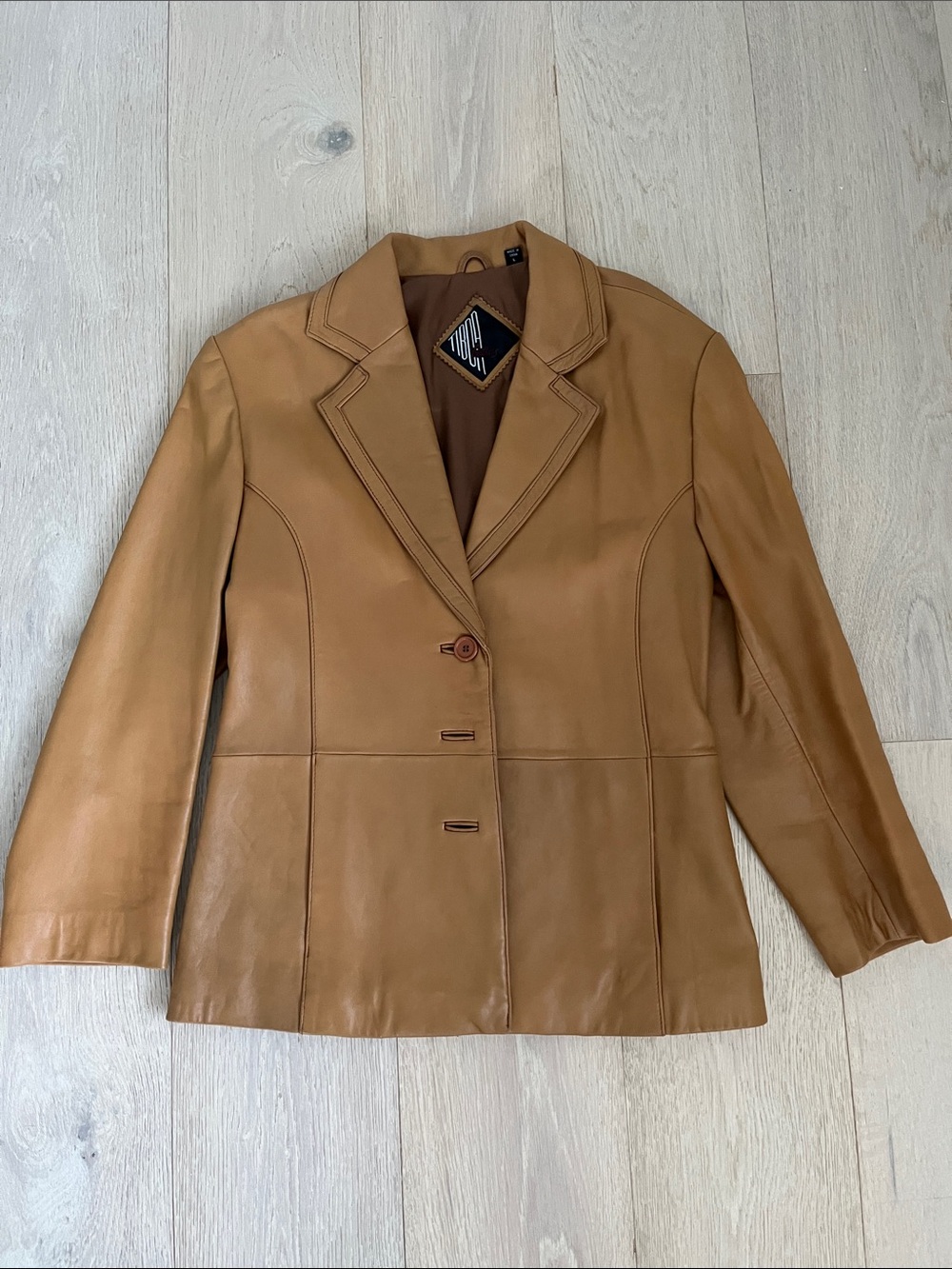 Vintage Camel Brown Genuine Leather Blazer Jacket – Women's Large – 90s Style